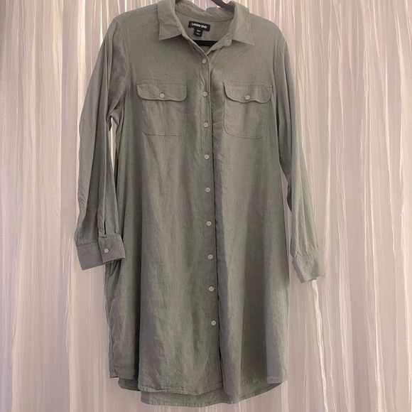 Lands’ End Oxford Long Sleeve Button Front Shirt Dress Light Olive Green NWOT - Picture 3 of 11